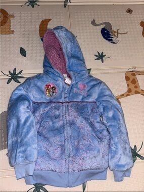 Disney Light Blue Hooded Princess Plush Jacket with Pink Lining